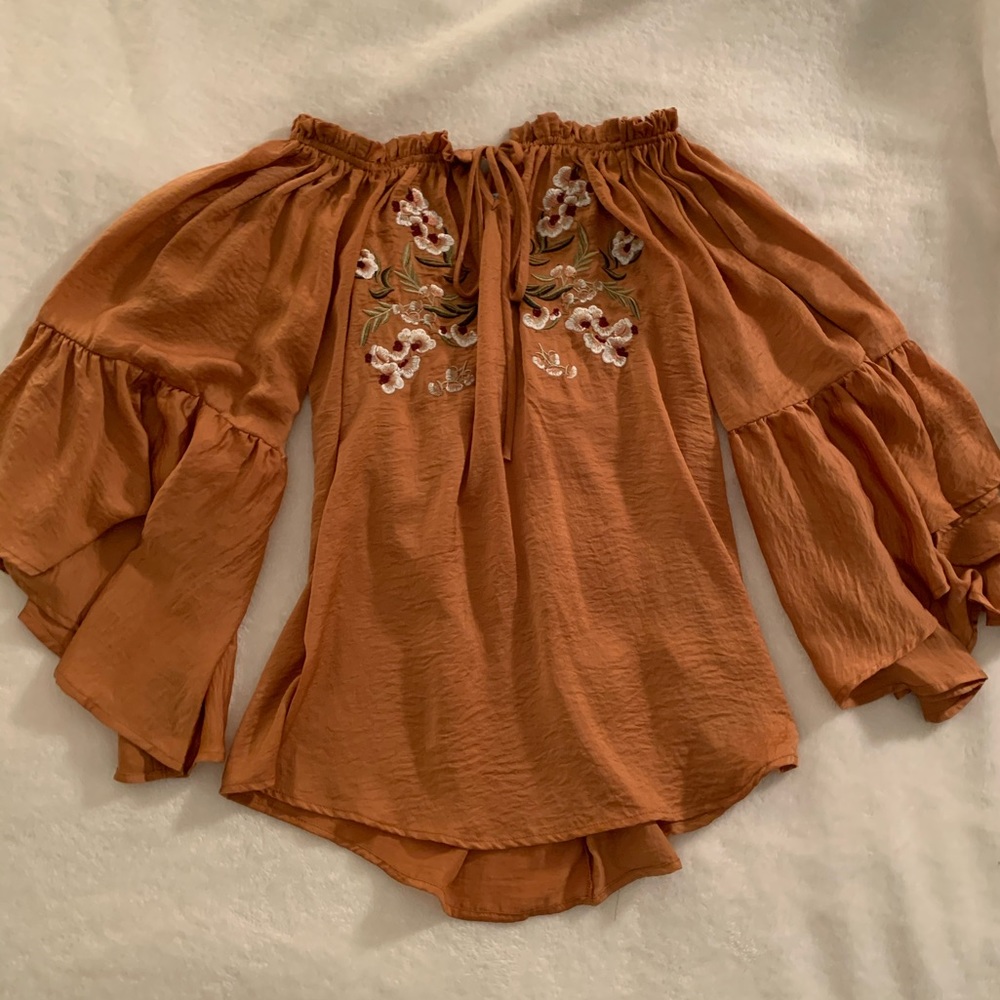 Copper/orange off the shoulder peasant blouse